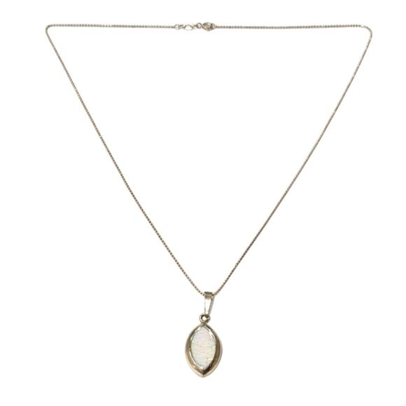 Sterling Silver Fire Opal Pendant Necklace - Marquise Cut - Picture 3 of 4